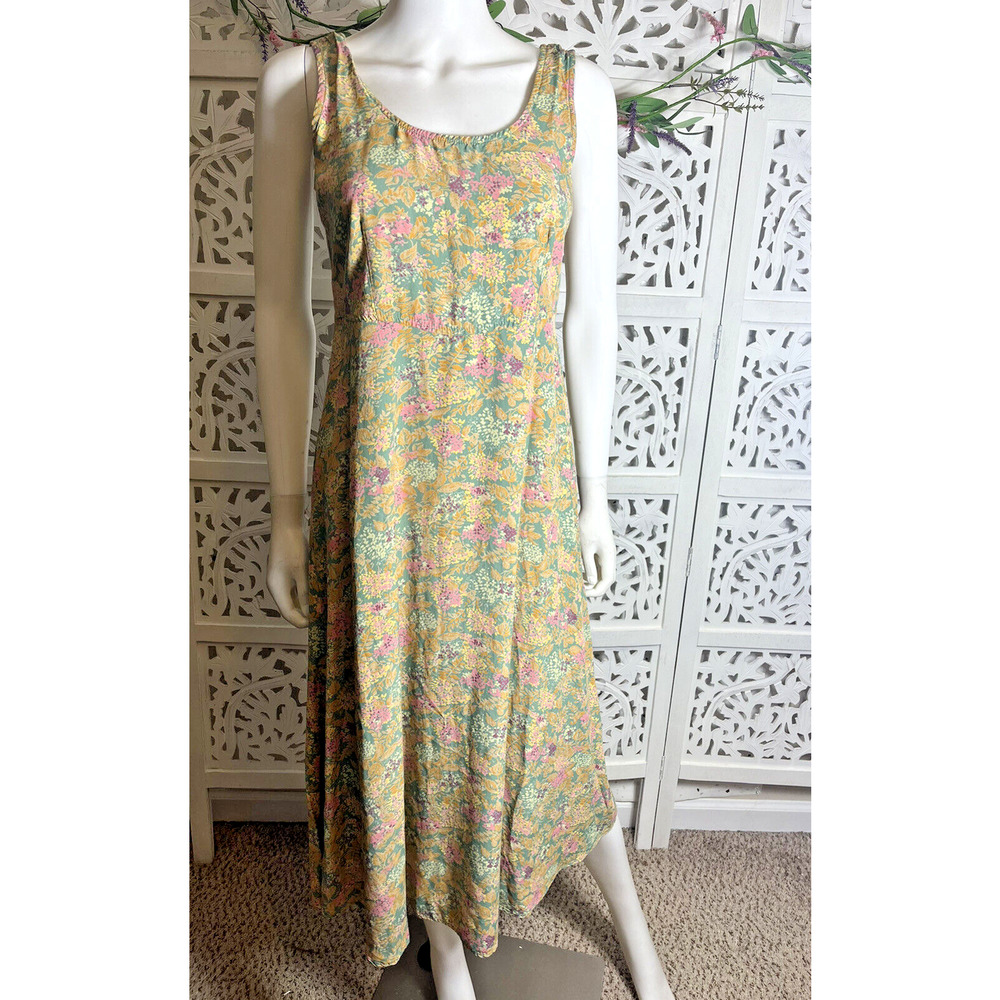 90s Y2K Rabbit Rabbit Rabbit Design Women’s Floral Sleeveless Midi Dress 8P